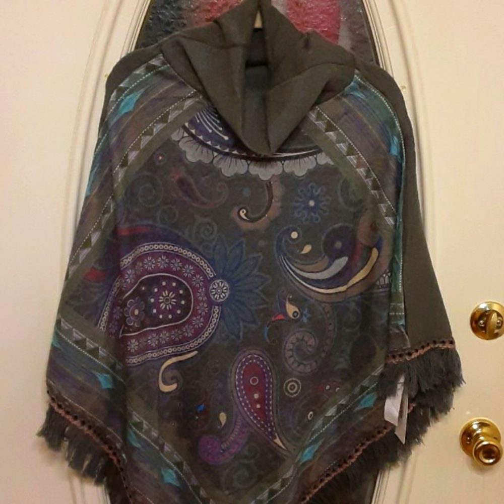 Gray Fringe Winter Poncho